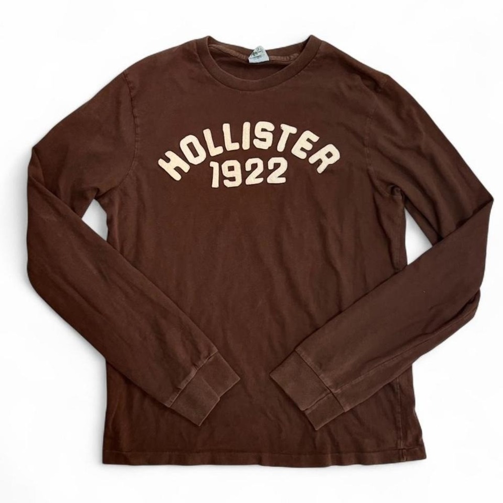 Vintage Y2K Hollister Men's Brown‎ Spellout Long Sleeve Shirt Size Medium